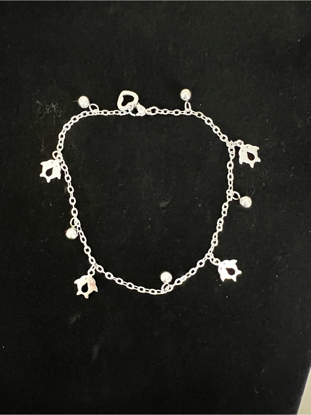 Silver Penguin & Ball Charm Anklet